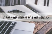 广东麻将自摸胡牌视频（广东麻将胡牌公式）